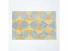 Homescapes tapis de bain antidérapant damier en 100% coton jaune et gris, 50 x 80 cm BT1330