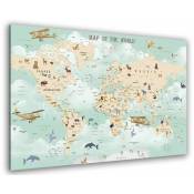 Hxadeco - Tableau enfant map of animals world - 80x50