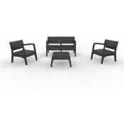 Jardin/terrasse ensemble de 2 fauteuils+1 canapé+1 table basse fauteuils : 72x66x63,5cm canapé : 120x48x69 table : 62x66x35cm couleur : graphite