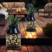 Lampes solaires pour décoration de balcon extérieur motif décoration de jardin lanterne solaire en métal jardinière suspendue, noir, led, DxH 10x16