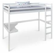 Lit mezzanine multifonctionnel pour enfant en bois blanc avec bureau sommier à lattes et échelle 90 x 200 cm