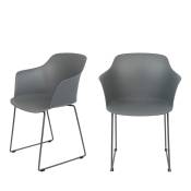 Lot de 2 fauteuils de table en plastique et métal gris