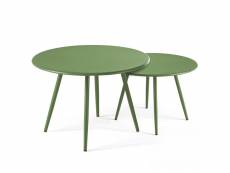 Lot de 2 tables basses ronde en acier vert cactus - palavas