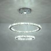 Lustre en cristal moderne à led 19,7 x 11,8 pouces plafonnier suspendu 2 anneaux luminaires en acier inoxydable réglables salle à manger salon