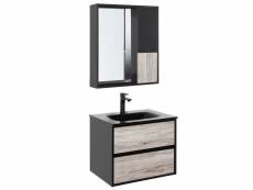 Meuble vasque avec miroir et cabinet 60 cm bois clair et noir teruel 304053