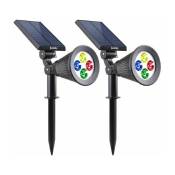 Pack de 2 Spots solaires extérieur étanches - 4 LEDs colorées - 200 Lm - Tete pivotante a 90°C - Lumisky