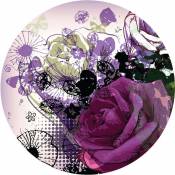 Papier peint panoramique rond adhésif fleurs - Ø 70 cm de violet et rose - Sanders&sanders