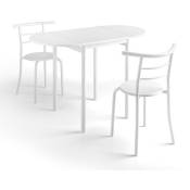 Pegane - Ensemble de table à manger extensible et 2 chaises pour cuisine jardin en bois finition blanc