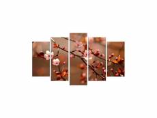 Pentaptyque grex motif branches cerisier fleuries sépia
