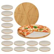 Planche pizza, bambou, x16, assiette ronde 33 cm, papier de cuisson, avec rainures pour le découpage, nature