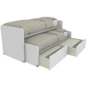 SC202C - Paire de lits coulissants avec roues et freins et tiroirs conteneurs 210x87x87,1 (lxpxh) - blanc - blanc