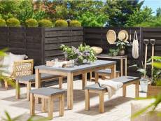 Set de jardin 8 places table avec 2 bancs et 2 tabourets gris en fibre-ciment et bois ostuni 262986