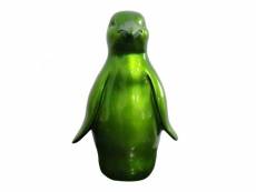 Statue pingouin en résine avec peinture verte h30