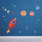 Sticker Mural Fusée Et Planètes
