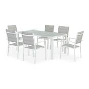 Table 160×90 et 6 chaises de jardin blanche