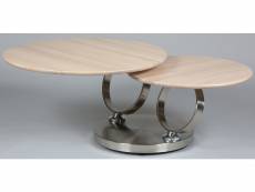 Table basse avec 2 plateaux en bois blanchis -pegane-