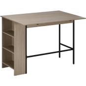 Table de bar extensible design industriel - 3 étagères intégrées - châssis métal noir aspect bois gris - Gris