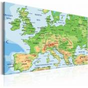 Tableau carte de l'europe - 90 x 60 cm - Vert, marron