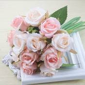 12 pcs / lots Fleurs roses artificielles Bouquet de