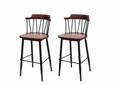 2x tabouret de bar hwc-g69b, chaise bar, bois massif, rétro,métal, repose-pied, gastronomie ~ vintage marron