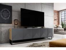 Bobochic ensemble alice avec meuble tv 200 cm + buffet 4 portes 200 cm pieds métal gris foncé