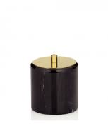 Boîte à coton marbre noir et couvercle acier inoxydable doré