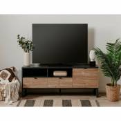 Caesaroo - Meuble TV 160 cm Manhattan Bambou et Gris Anthracite avec un abattant et deux tiroirs | Bambou et gris anthracite