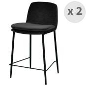 Chaise de bar tissu chenillé Noir et métal noir mat