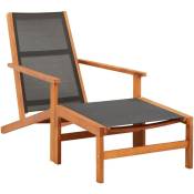 Chaise de jardin et repose-pied Eucalyptus solide et textilène - Noir