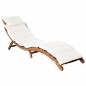 Chaise longue bois en acacia avec coussin - Crème - 184 x 55 x 64 cm