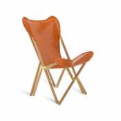 Chaise pliant Chelsea INDOOR / Teck et toile cuir - Unopiu orange en cuir