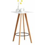 Décoshop26 - Table haute de bar avec plateau carré repose-pieds style scandinave en bois blanc hauteur 105 cm