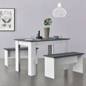 Ensemble élégant pour la salle à manger composée de table et de 2 bancs en différentes couleurs taille : Blanc et gris