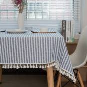 Ersandy - Nappe Rectangle Nappes Nappe à Pampilles rayées Protection de Table Jupe de Table en Lin Table à Manger de Cuisine (Rayures
