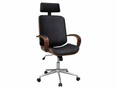 Fauteuil chaise siège de bureau en bois de noyer avec repose-tête luxe noir helloshop26 0502018
