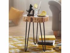 Finebuy table d'appoint bois massif métal acacia 35 x 45 x 35 cm table basse salon | bout de canapé est - table de téléphone - table en bois rond