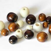Fortuneville - Lot de 100 perles rondes en bois naturel
