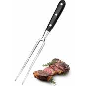 Fourchette à viande, grande, en acier inoxydable, avec manche en bois, longueur de lame : 15 cm, à barbecue pour viande rôtie, cuisson (noire)