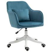 HOMCOM Chaise de bureau velours fauteuil bureau massant coussin lombaire intégré hauteur réglable pivotante 360° bleu