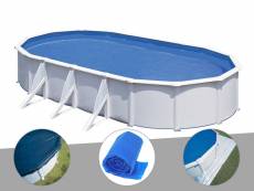 Kit piscine acier blanc gré fidji ovale 5,27 x 3,27 x 1,22 m + bâche hiver + bâche à bulles + tapis de sol