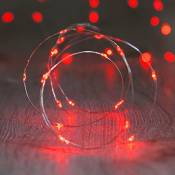 Lights4fun Guirlande Lumineuse à Piles avec 20 Micro LED Rouges sur Câble Argenté