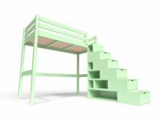 Lit mezzanine bois avec escalier cube sylvia 90x200 vert pastel CUBE90-VP