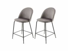 Lot de 2 chaises de bar en velours gris foncé piètement