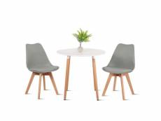 Lot de 2 chaises design contemporain nordique scandinave - pieds en bois de hetre massif - gris