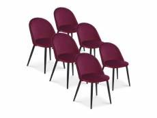 Lot de 6 chaises cecilia velours rouge pieds noirs