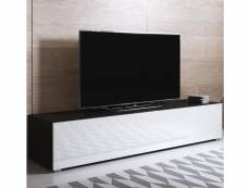 Meuble tv 1 porte | 160 x 32 x 40cm | noir et blanc finition brillante | 3 compartiments | modèle luke h2 TVSD032BLWHP-1BOX