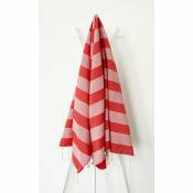 Ocean Vibes - Fouta 100 cm x 200 cm Twopik rayures type broderie - 100% coton - finition franges - rouge