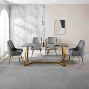 OPERA - Table à manger rectangulaire design effet marbre noir et doré - Noir