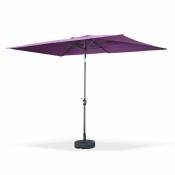 Parasol droit rectangulaire 2x3m - Touquet Prune - mât central en aluminium orientable et manivelle d'ouverture - Violet