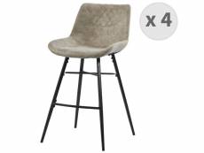 Queens - chaises de bar industrielle microfibre vintage marron clair pieds métal noir (x4)